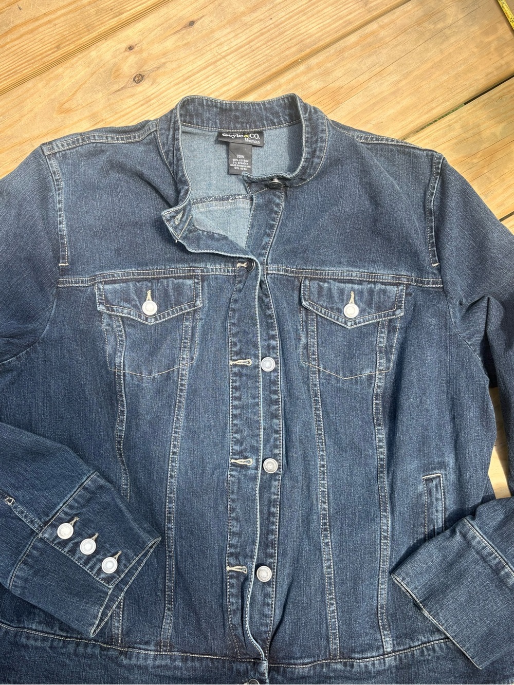 Style & Co Woman Denim Jacket Size 20W Blue Stretch Jean Jacket Mandarin Collar - Picture 4 of 7